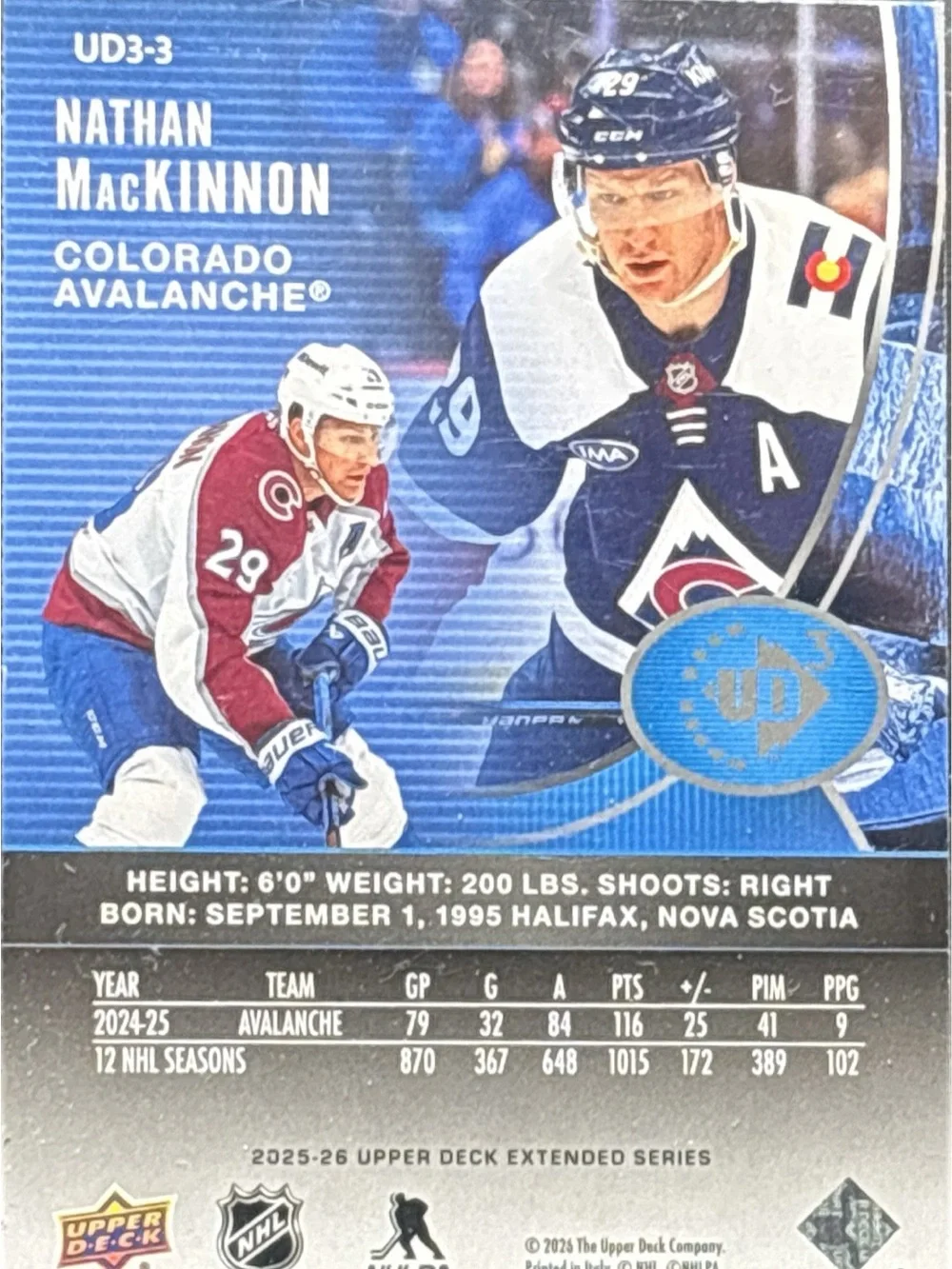 Upper Deck Holo Nathan MacKinnon Hockey Trading Card